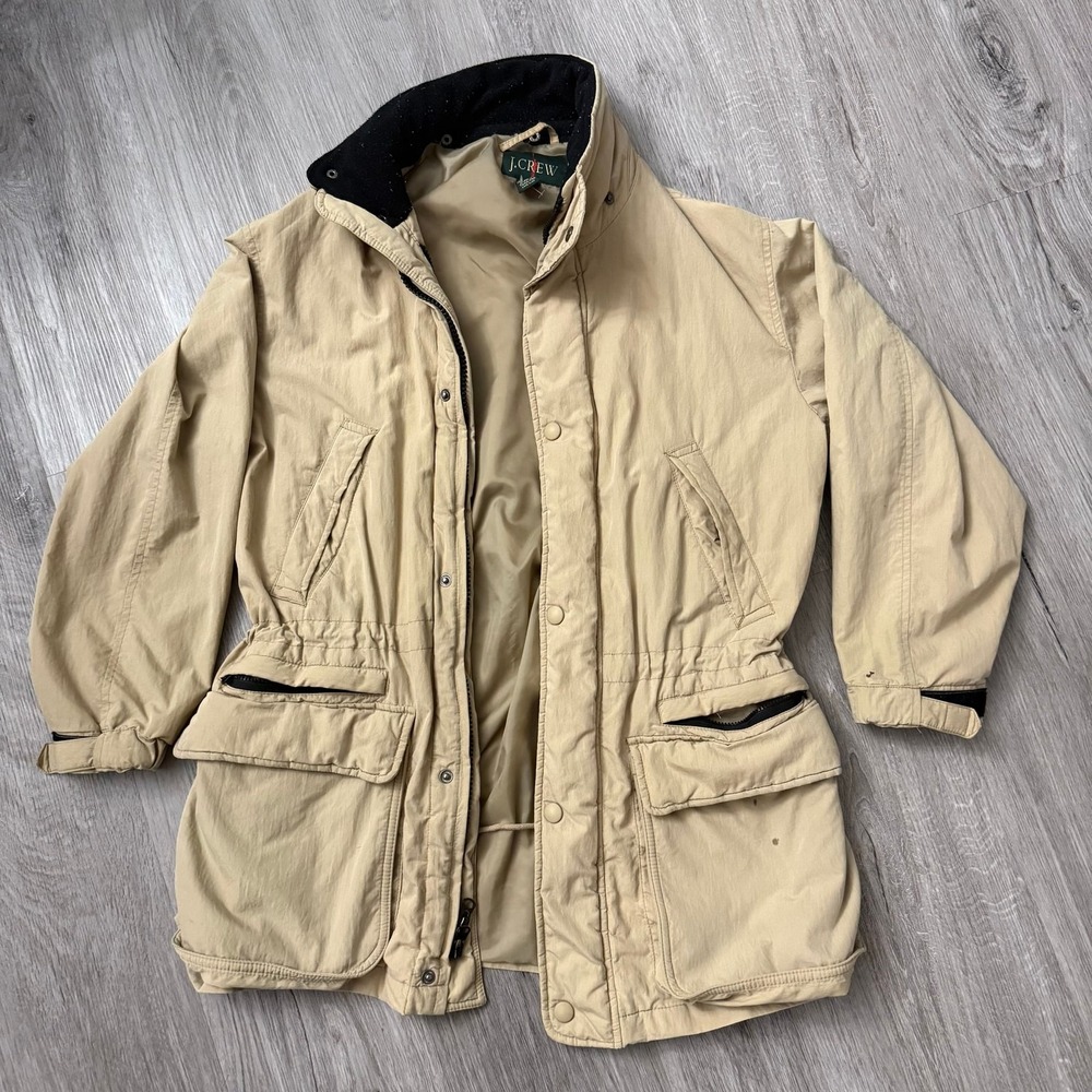 Vintage J.Crew Tan Utility Field Jacket with Black Collar - Men's Outdoor Coat